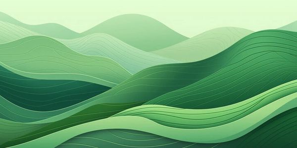 Abstract layered hills in varying shades of green with smooth curves.
