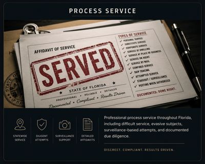 Document marked 'Served' for process service in Florida with detailed affidavit and pen.