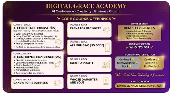 Digital Grace Academy offers AI courses for confidence and business growth.