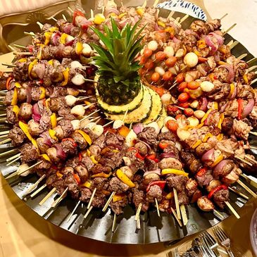 Filet mignon skewers and ancho chicken skewers