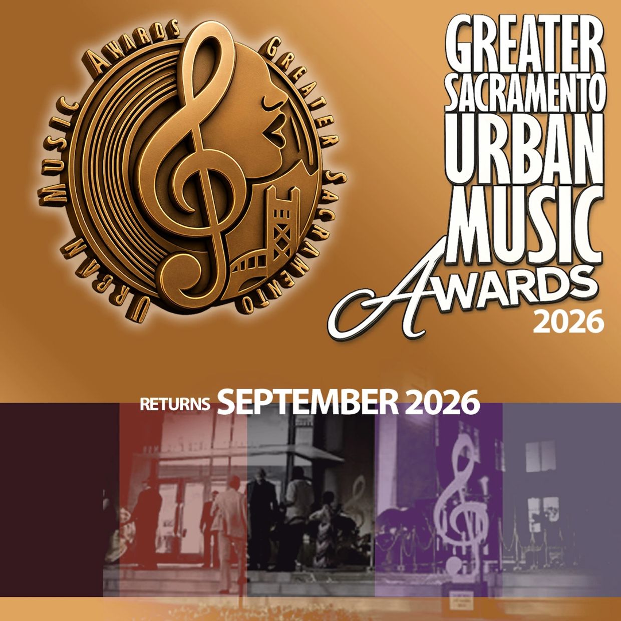 Announcement for the Greater Sacramento Urban Music Awards 2026 returning September 2026.