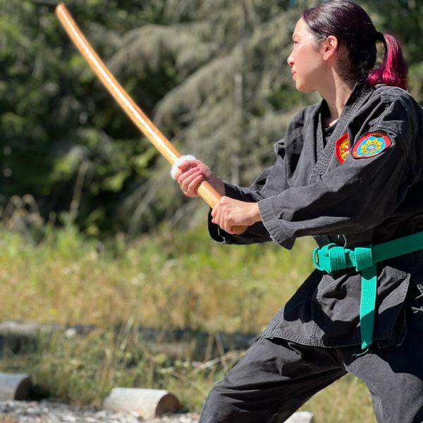 female ninja, katana, boken, sword training