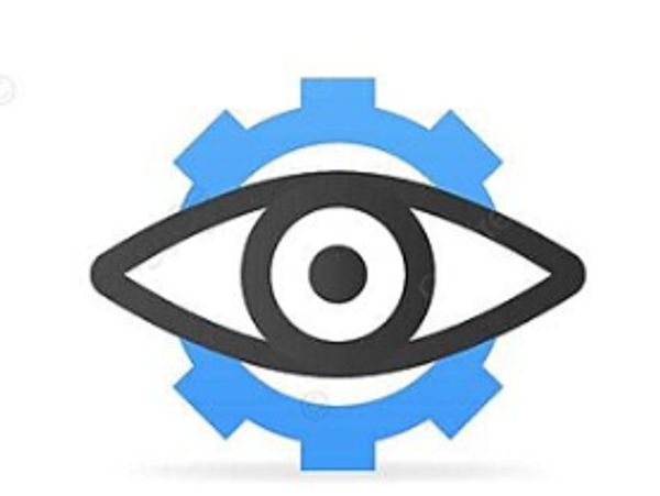 An eye symbol with a blue gear in the background.