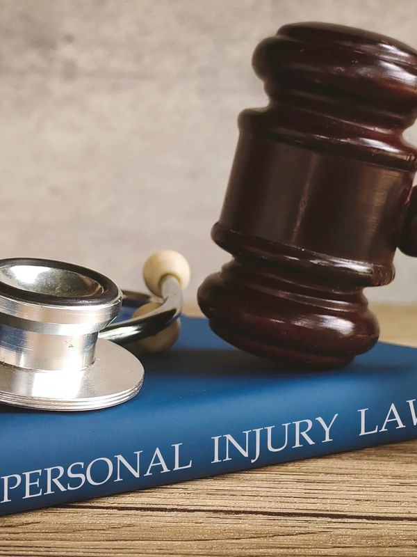 Gavel and stethoscope on a personal injury law book.