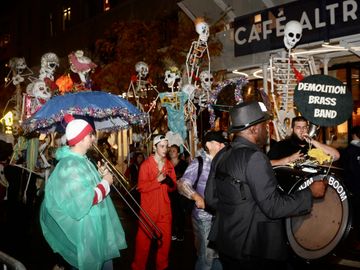 Every year, people in NY parade up Sixth Avenue, the world's most inventive and hilarious costumes. Village Halloween Parade, New York City
In its 44th year, the Village Halloween Parade in New York City is one of the biggest in the country. The mile-long event takes over Lower Manhattan every year. The parade showcases giant puppets, more than 50 bands, dancers and exotic costumes.