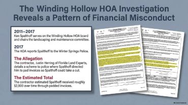 Image about financial misconduct in Winding Hollow HOA investigation.