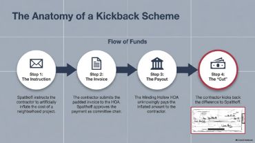 Diagram explaining the steps of a kickback scheme.