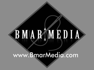 Logo for Bmar Media with a black diamond and arrow.