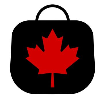 icon depicting a shopping bag with a red maple leaf