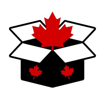 icon depicting a red maple leaf in a shipping box