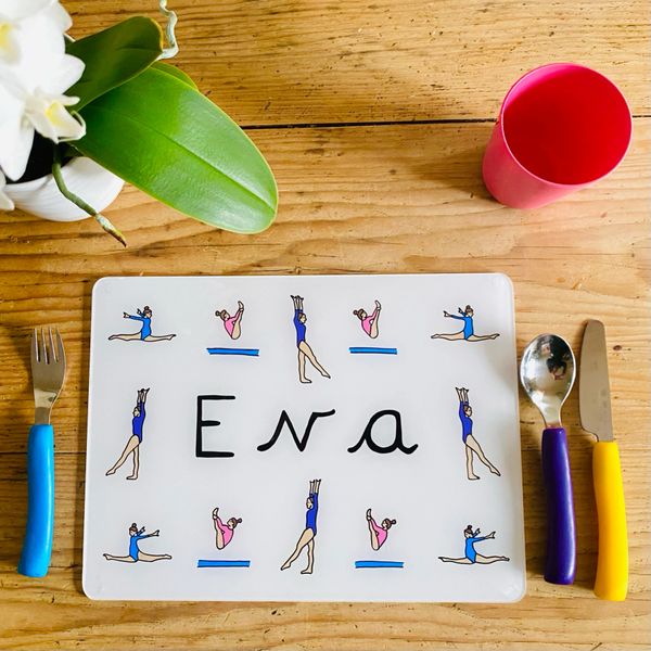 Hand painted tablemat / placemat with gymnasts