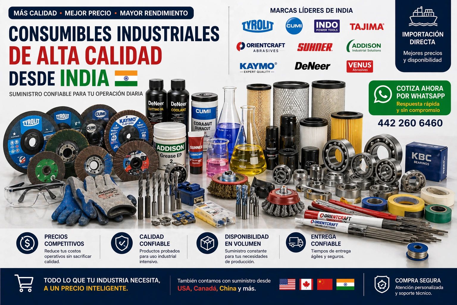 Consumibles industriales de alta calidad desde India, con marcas líderes y precios competitivos.