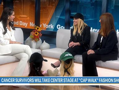 Three women interviewed on a morning show about a cancer survivors' fashion event.