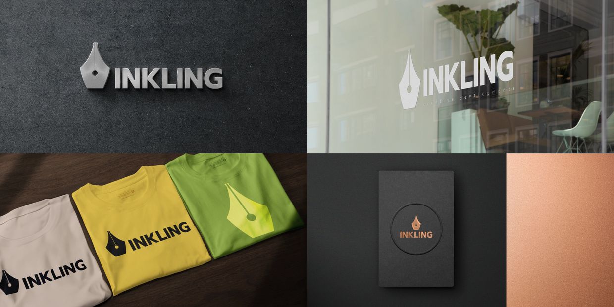 Assortment of logo designs and branding samples for a creative development agency.