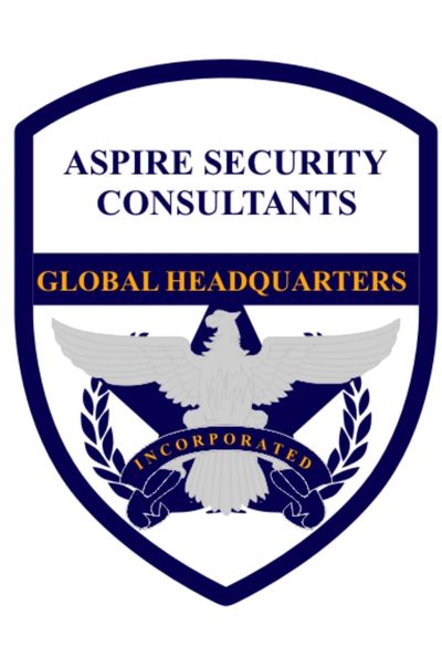 Shield logo of Aspire Security Consultants with an eagle and laurel.