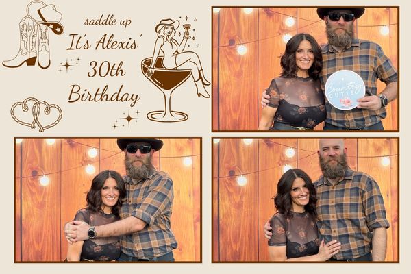 Birthday collage with a couple celebrating Alexis' 30th in country style.