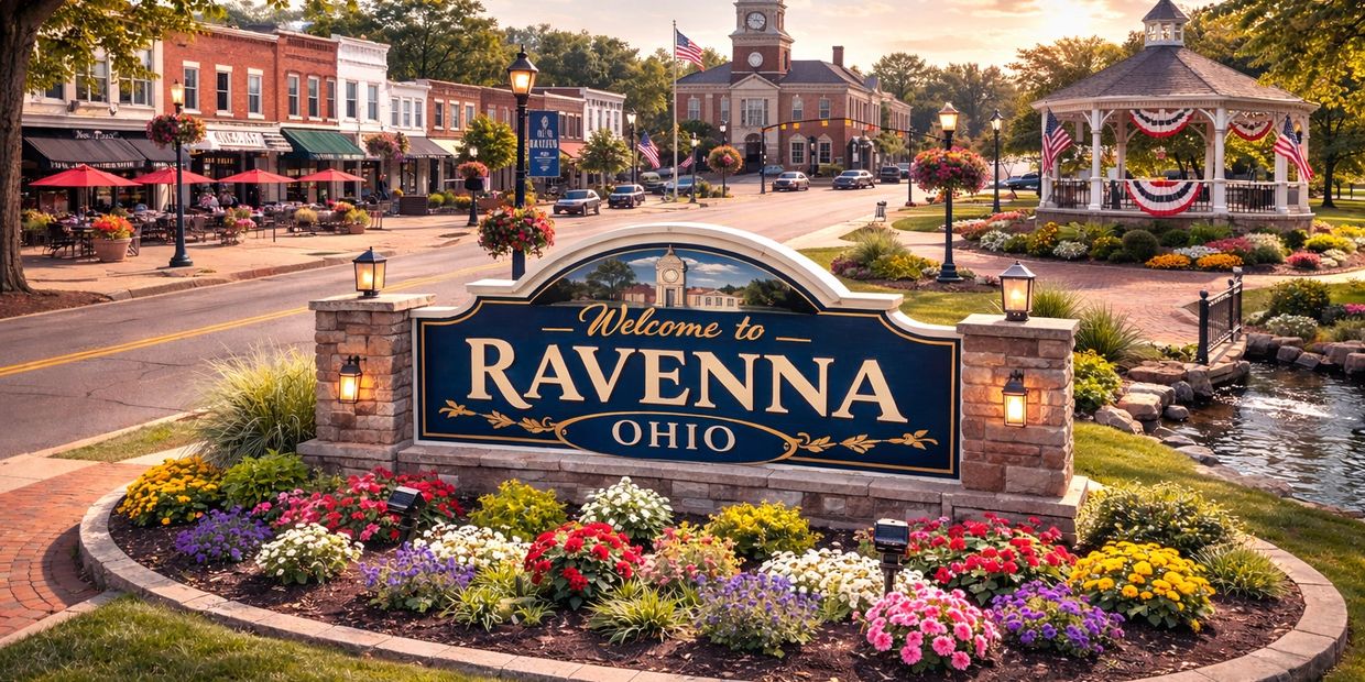 WELCOME TO RAVENNA OHIO SIGN welcoming everyone to the city