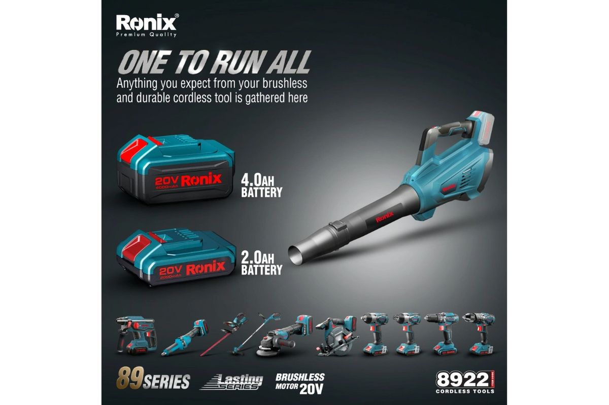 Ronix 8922 Battery 20V Lithium Power Tools Brushless Portable Cordless Air  Blower - China Air Pump, Electric Leaf Blower