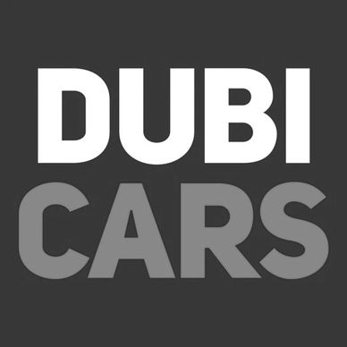 Logo with the text 'DUBI CARS' in bold letters on a dark background.