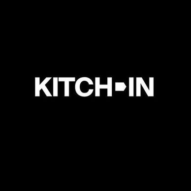 Minimalist logo with the word 'KITCH-IN' in bold white letters on black background.