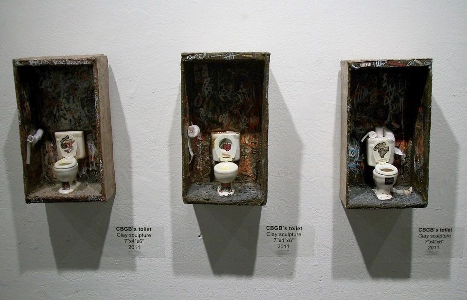 Series of dioramas depicting CBGB men's bathroom, were created by Fernando Carpaneda in 2005.