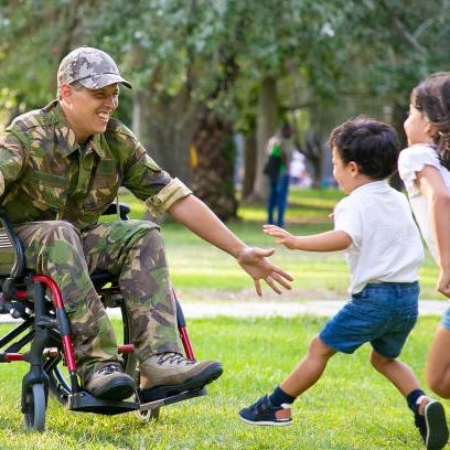 Disabled veteran and his children