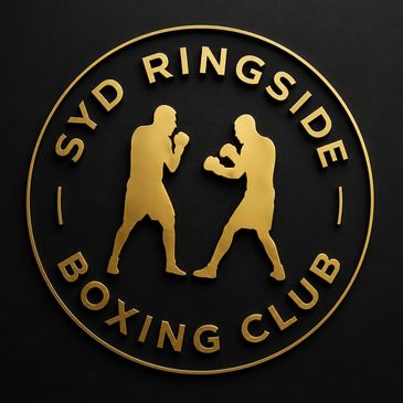 Gold boxing logo with two fighters.