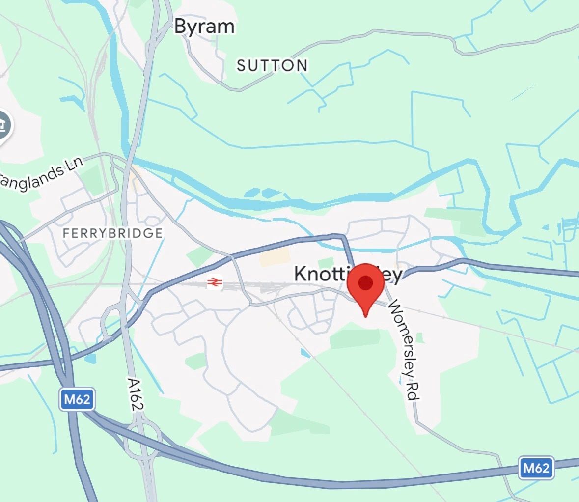 Map showing Knottingley and surrounding areas with a red location pin.