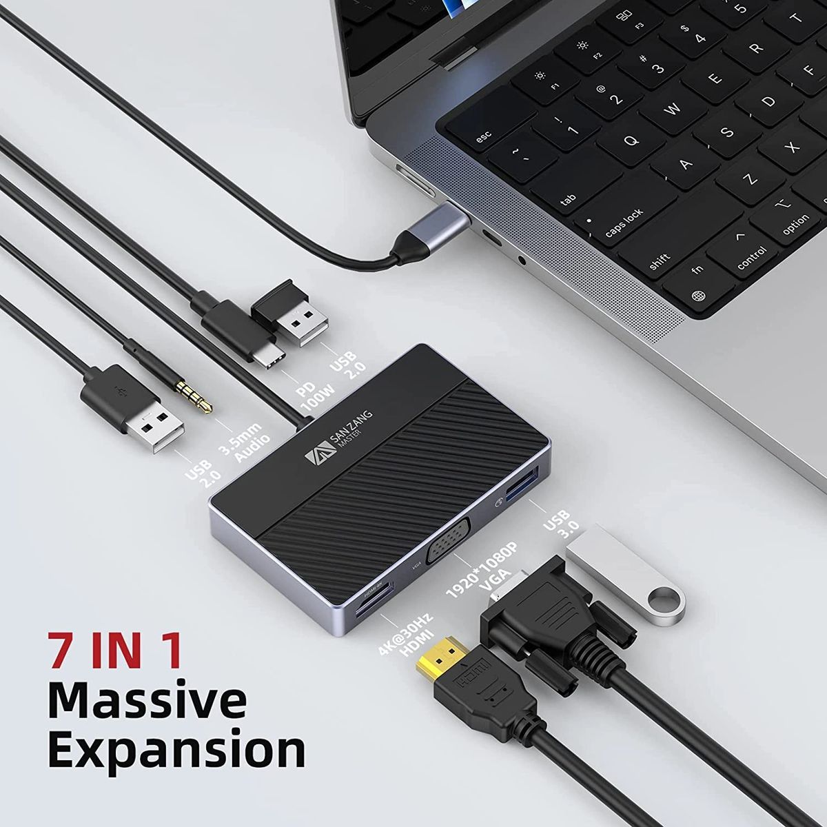 USB-C Docking Station,[Super Fast Charging] Multiport Adapter with 100W  Power Delivery,7-in-1
