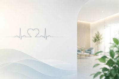 Heartbeat line with a heart shape on a white wall in a modern room.