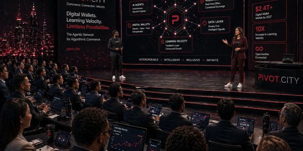 Presenters discuss digital wallets and learning velocity at a tech conference.