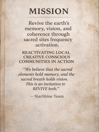 Mission statement about reviving earth's memory and vision through sacred sites.