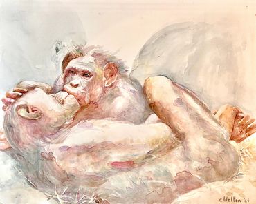 Kiss.
Transparent watercolor on mineral paper, 40x50 cm.
2024