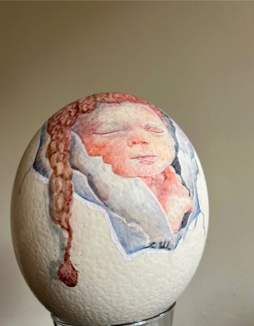 watercolor on ostrich egg shell