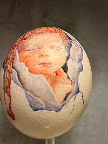watercolor on osstrich egg shell