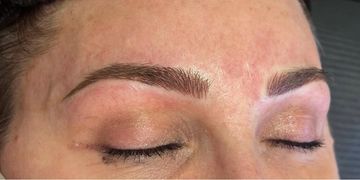 Microblading with natural hair strokes at Bombshell Beauty Co. in Frederick & Walkersville Maryland