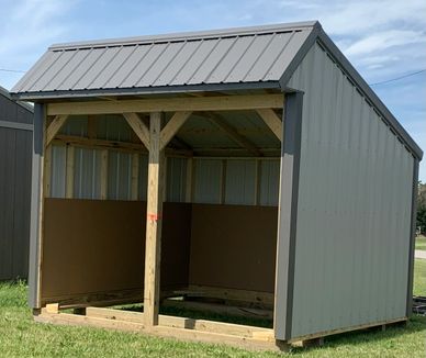 10x12 all metal Loafing Shed in gray and charcoal with  Shed Floor 4' high on walls.