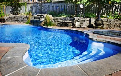 Residential pool with clean blue water