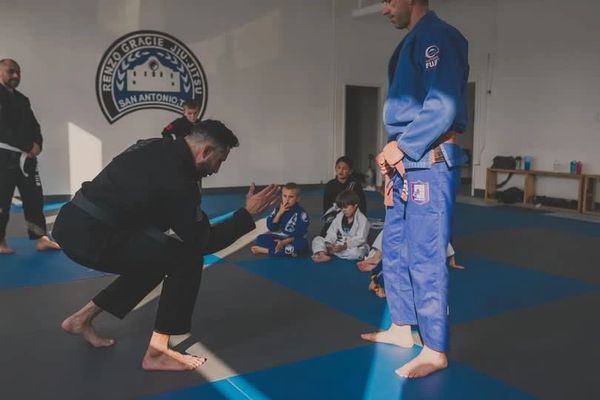 Prof. Platt instructing Kids Gi Class with Prof. Chris