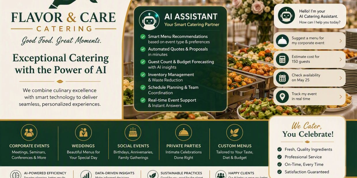 Flavor &amp; Care Catering using AI for exceptional, personalized catering experiences.