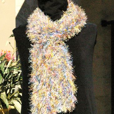 Pastel Faux Fur Scarf hand knitted