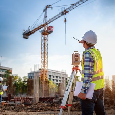 Surveyor's telescope at construction site or Surveying for making contour