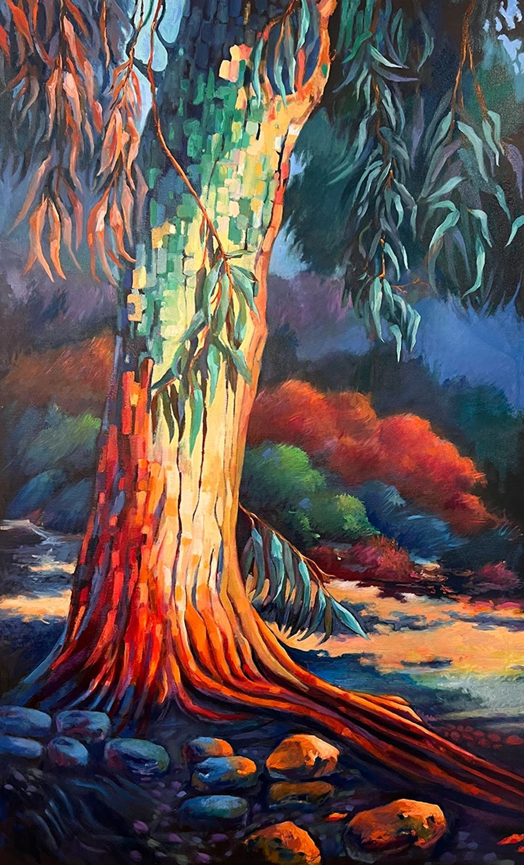 30 X 40 oil painting of an eucalyptus tree.