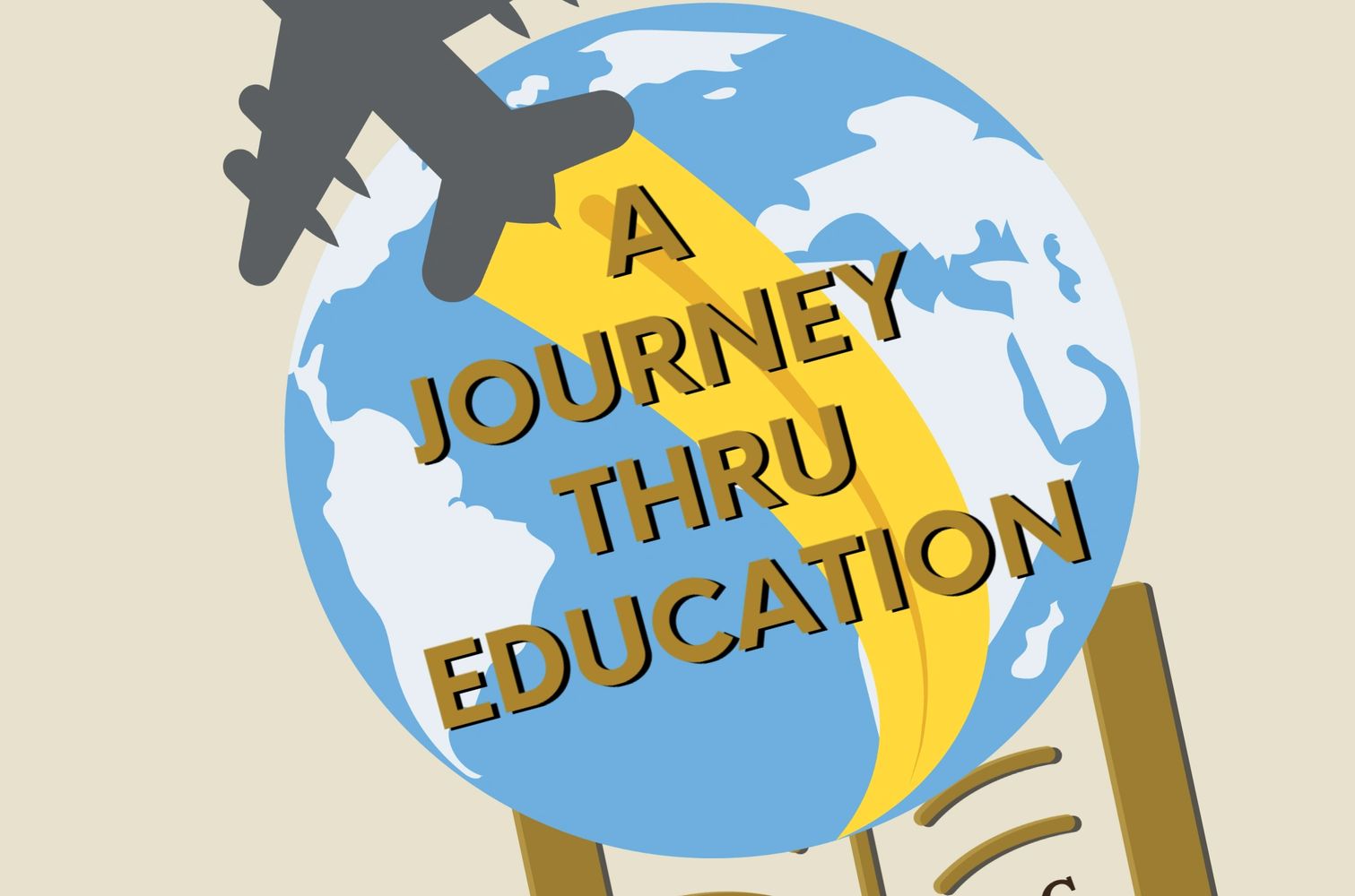 Full color logo for A Journey Thru Education, Inc. The globe with a plane going across the planet.