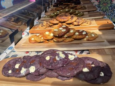 Ube, miso, orange, dark chocolate chip, matcha cookie cookies