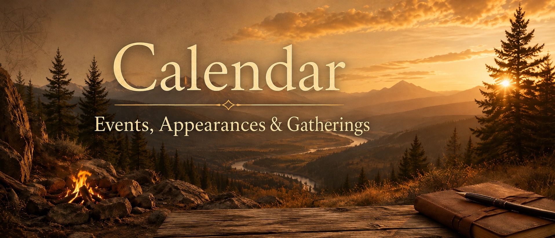 Calendar for events, appearances, and gatherings with a nature backdrop.