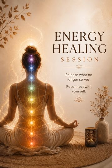 Woman meditating with chakras aligned, promoting energy healing.