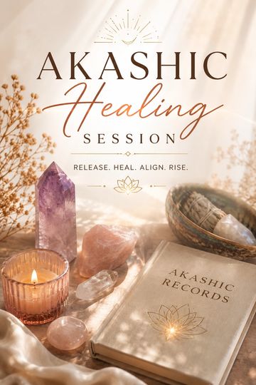 Serene Akashic Healing session setup with crystals and candlelight.