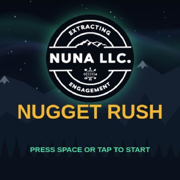 NUGGET RUSH game start screen with Nuna LLC logo.