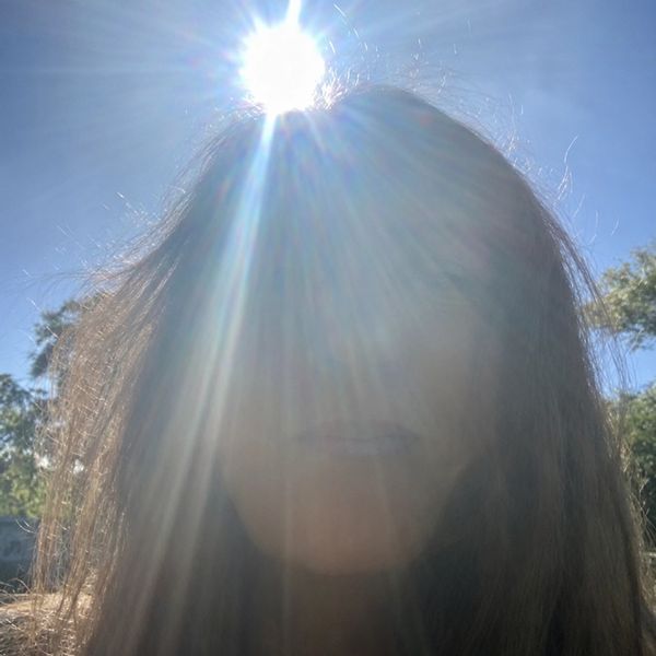 Sunlight shining brightly behind a person's head outdoors.
